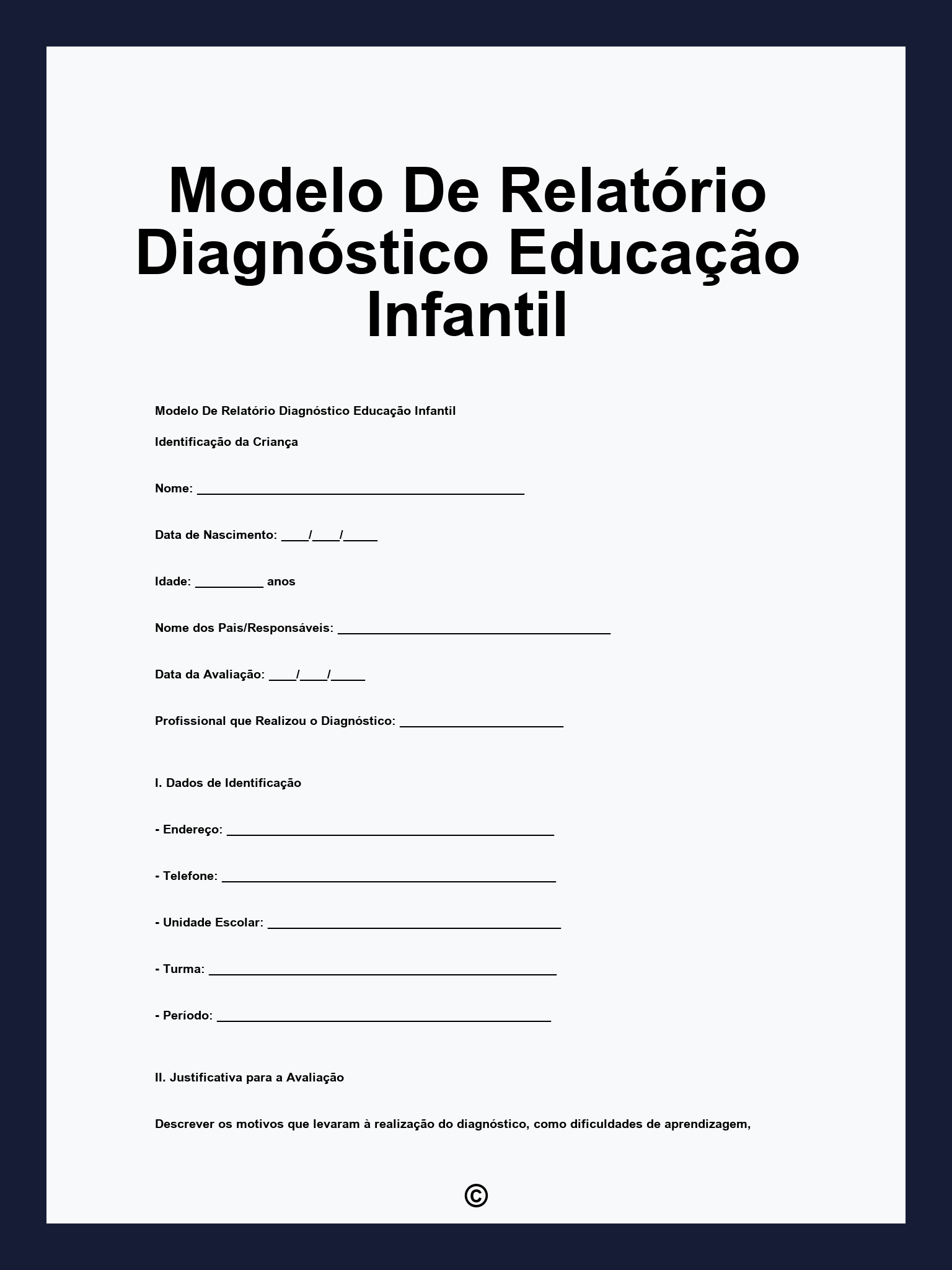 Modelo De Relatório Diagnóstico Educação Infantil
