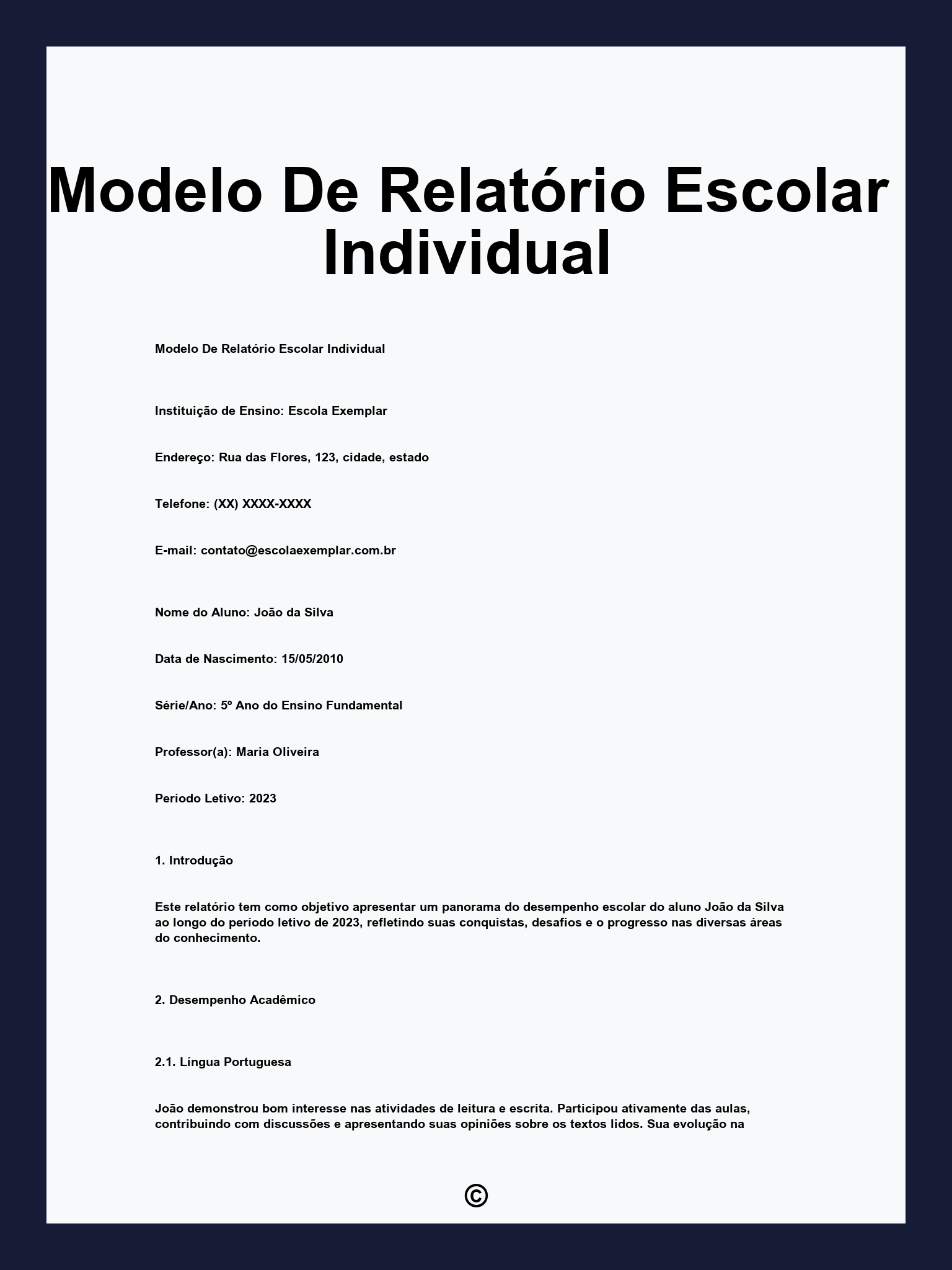 Modelo De Relatório Escolar Individual