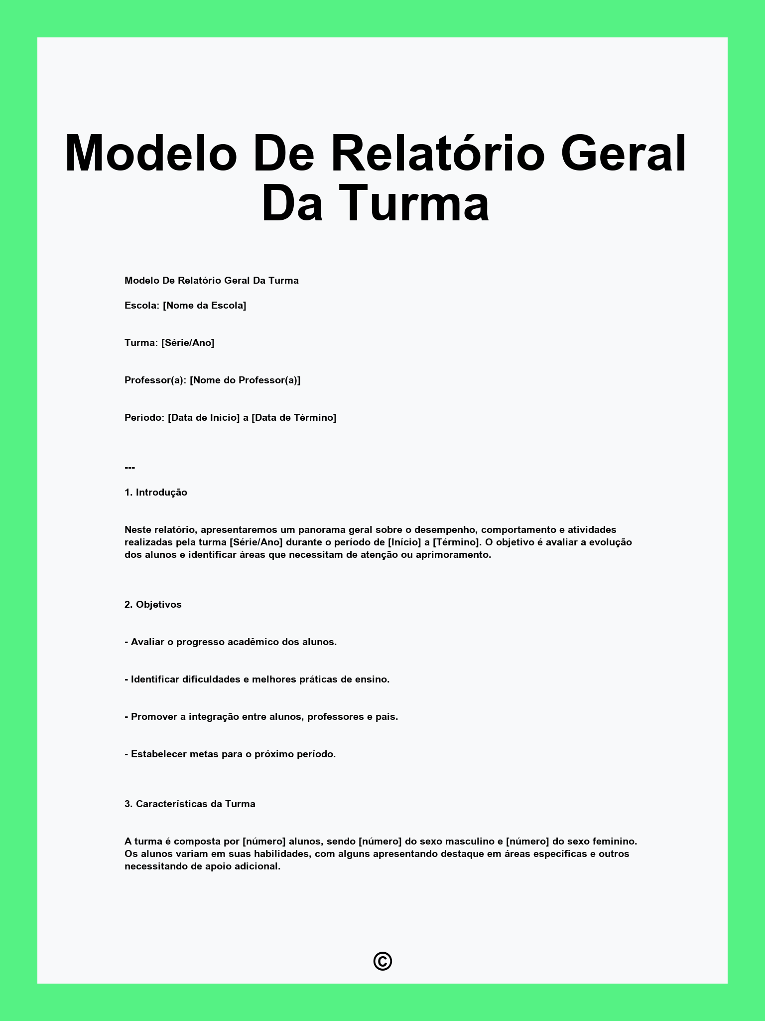 Modelo De Relatório Geral Da Turma