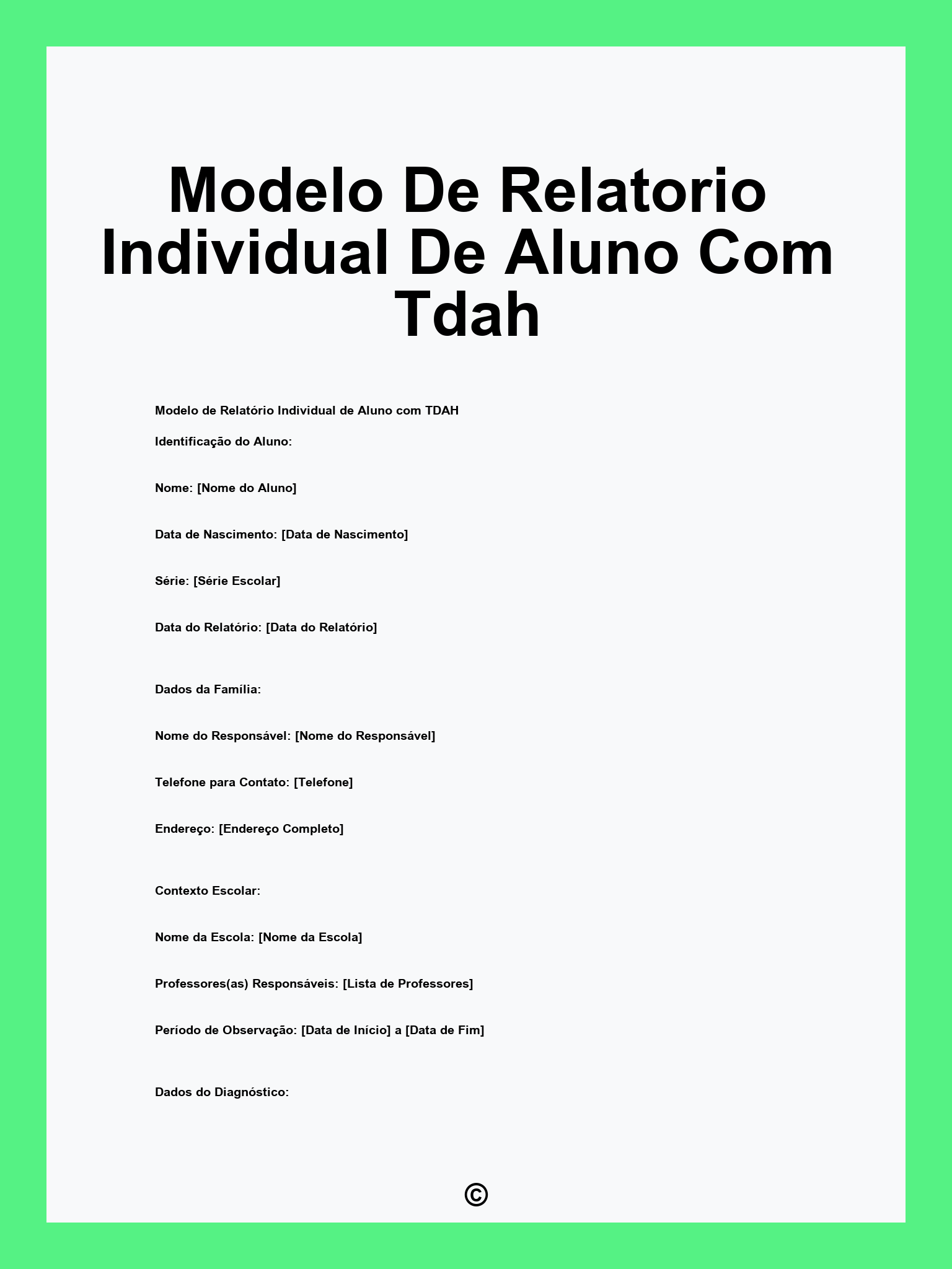 Modelo De Relatorio Individual De Aluno Com Tdah