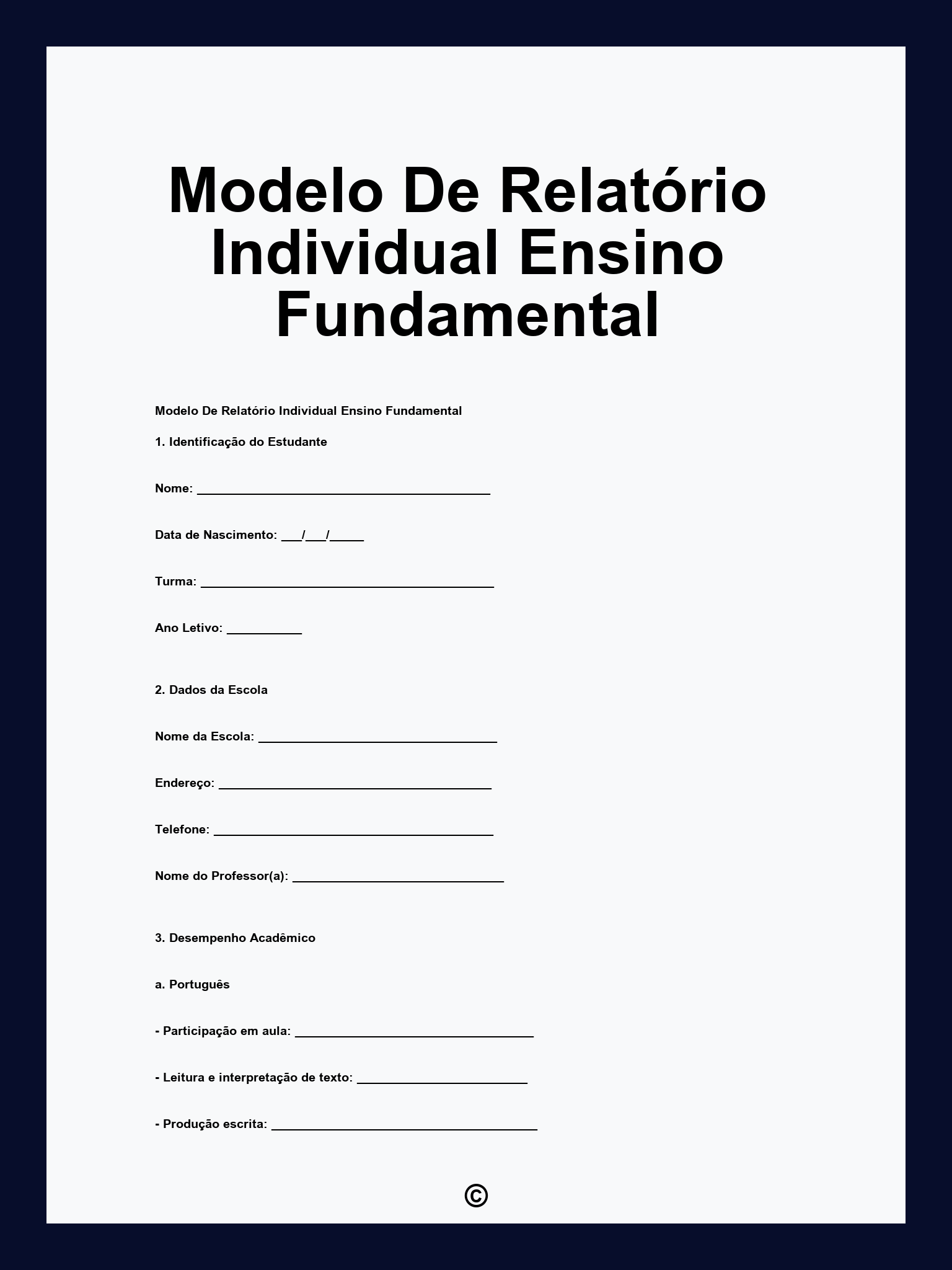 Modelo De Relatório Individual Ensino Fundamental