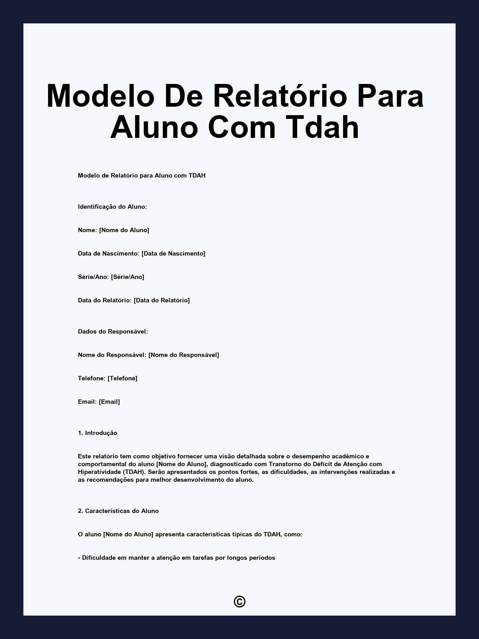 Modelo De Relatório Para Aluno Com Tdah
