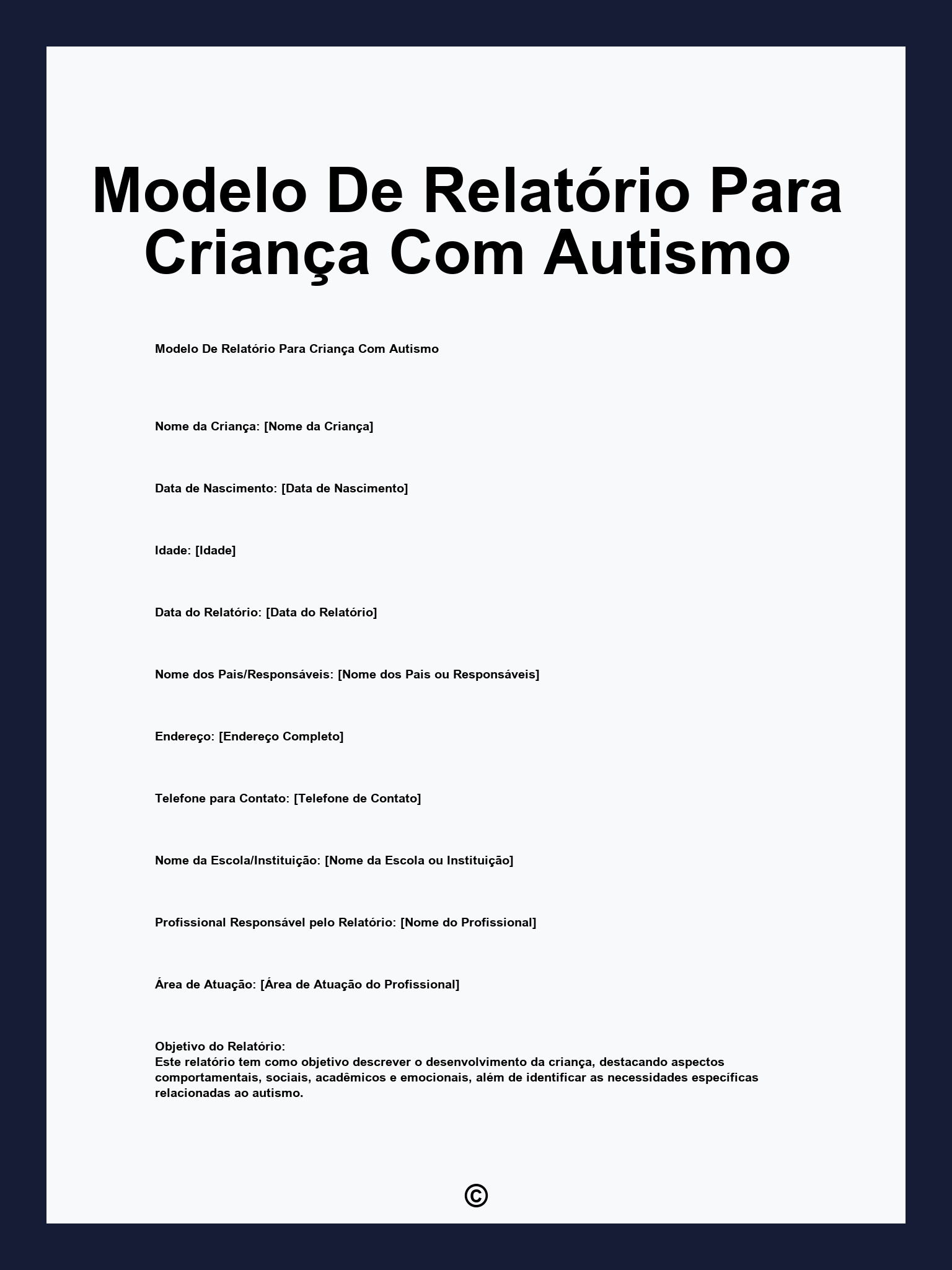 Modelo De Relatório Para Criança Com Autismo