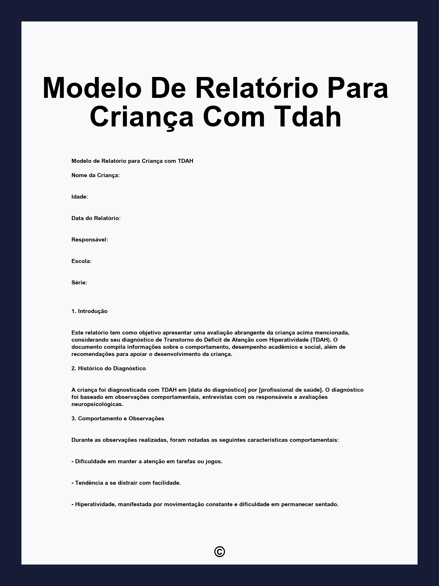 Modelo De Relatório Para Criança Com Tdah