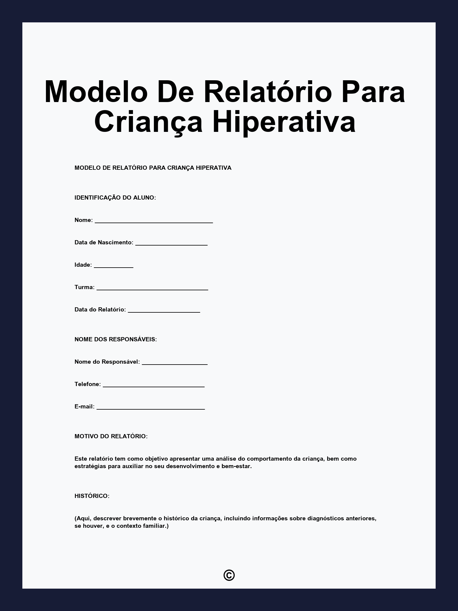 Modelo De Relatório Para Criança Hiperativa