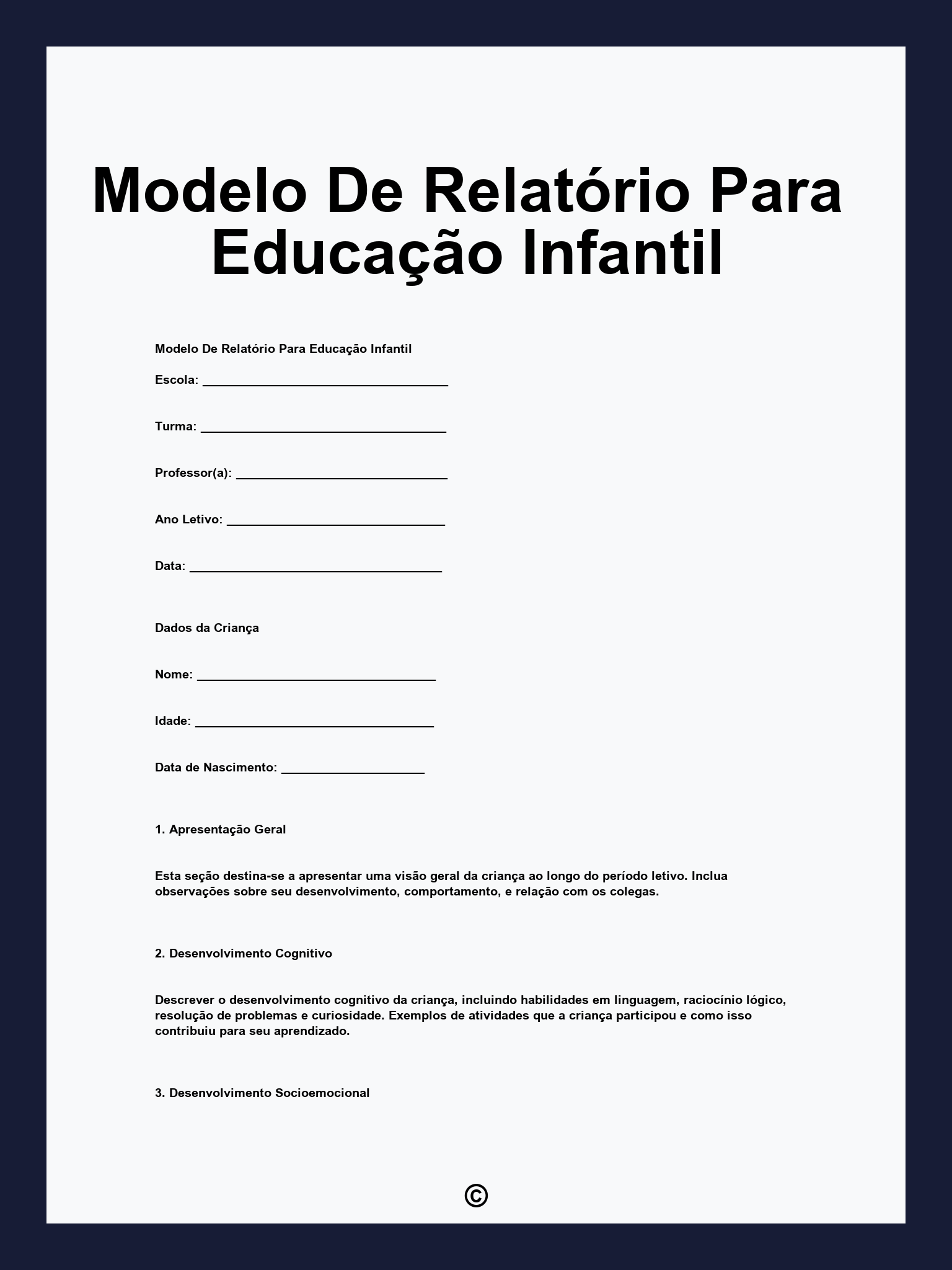 Modelo De Relatório Para Educação Infantil