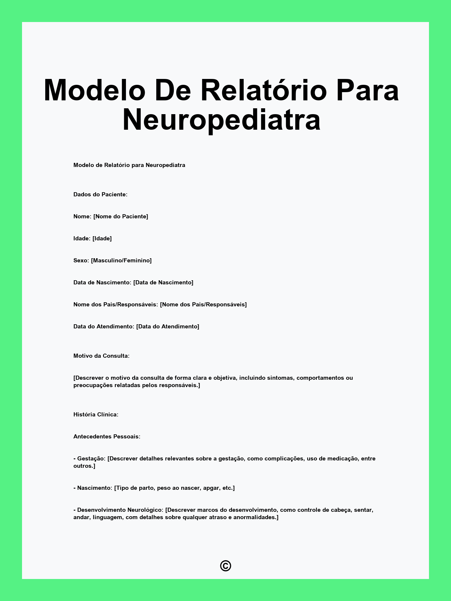 Modelo De Relatório Para Neuropediatra