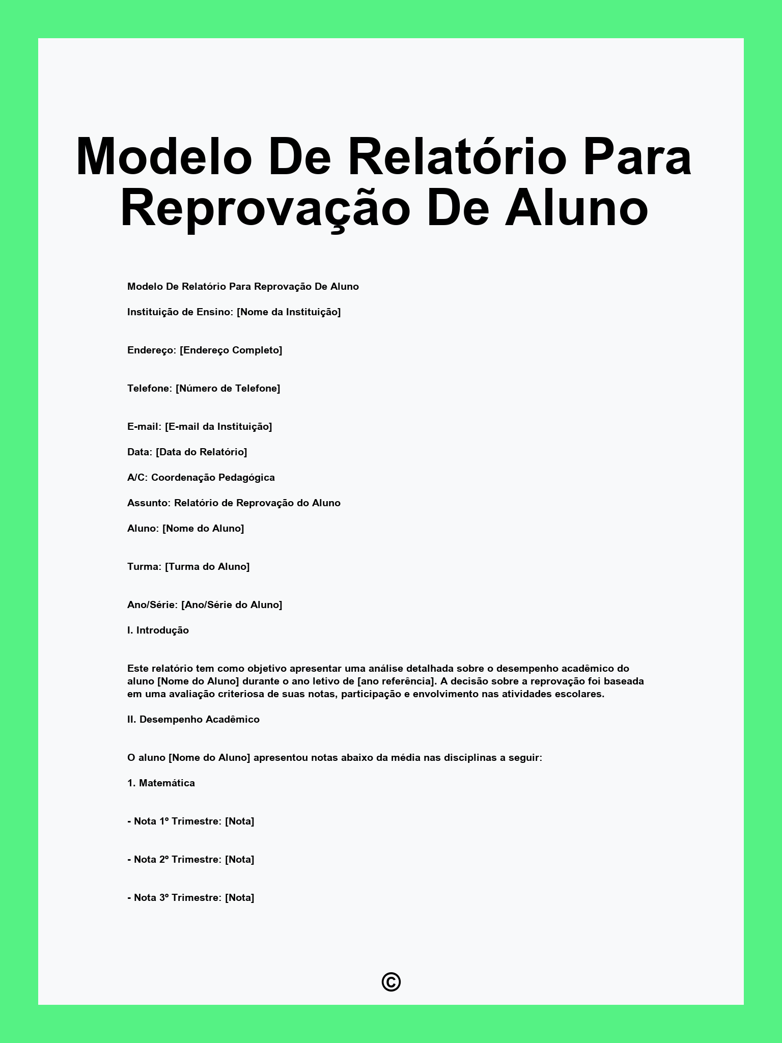 Modelo De Relatório Para Reprovação De Aluno