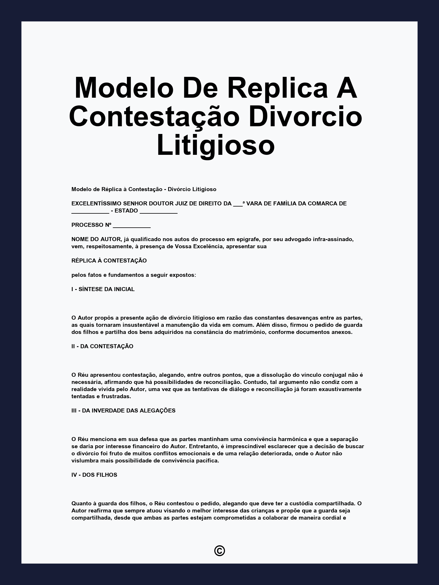 Modelo De Replica A Contestação Divorcio Litigioso