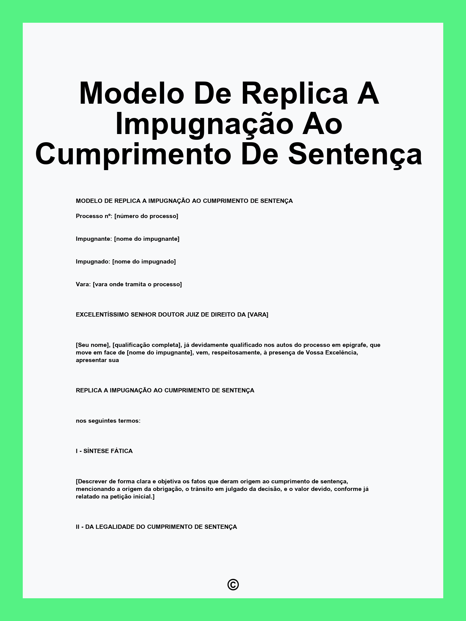 Modelo De Replica A Impugnação Ao Cumprimento De Sentença