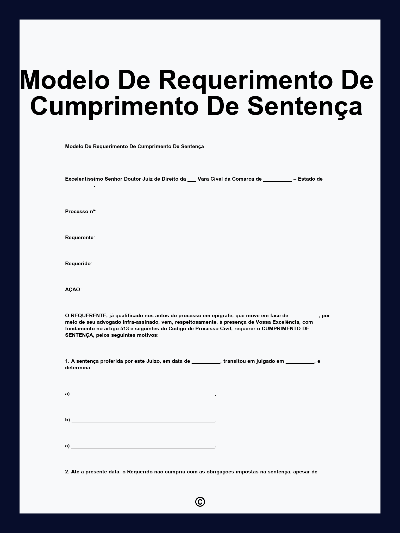 Modelo De Requerimento De Cumprimento De Sentença