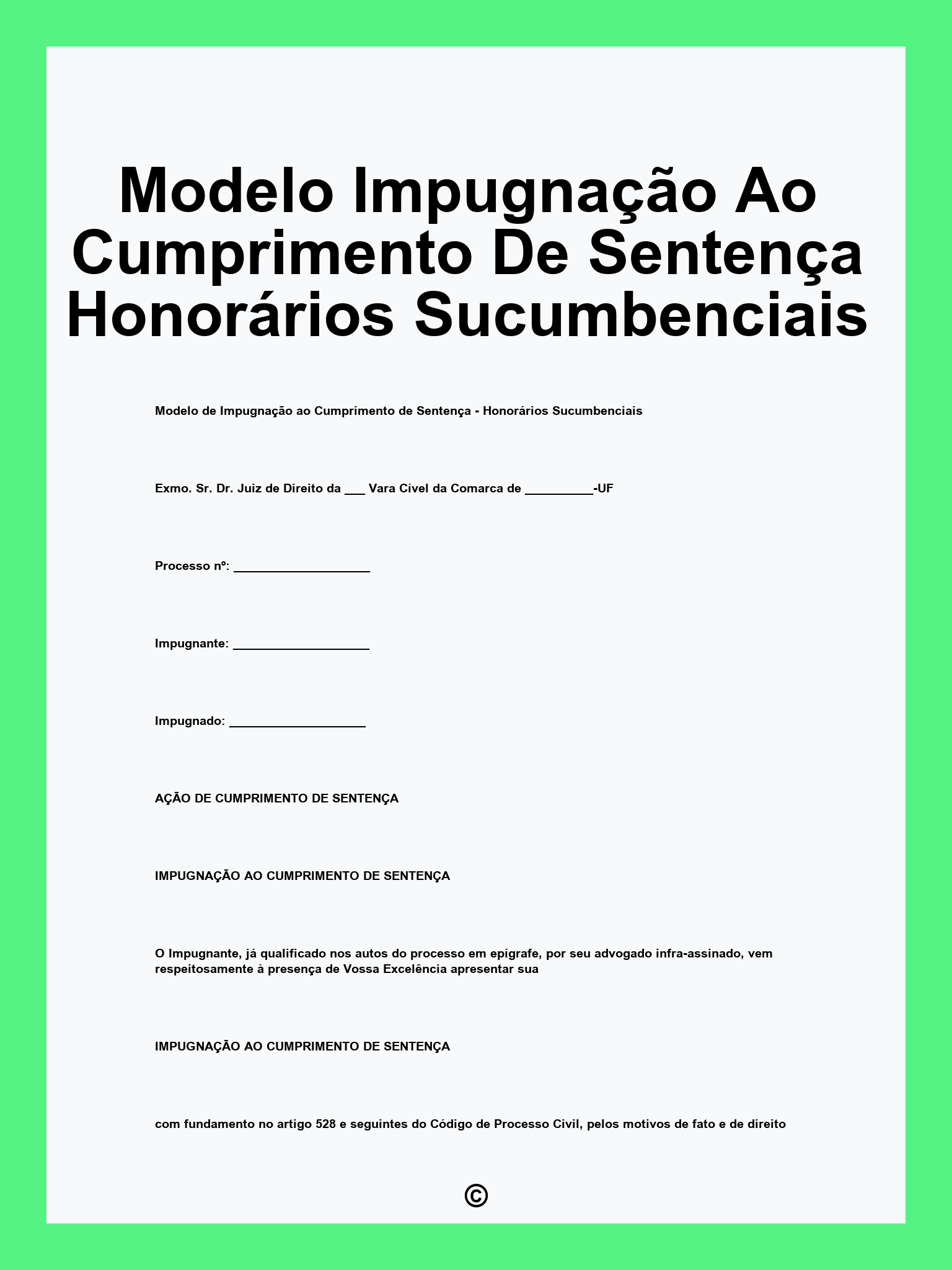 Modelo Impugnação Ao Cumprimento De Sentença Honorários Sucumbenciais