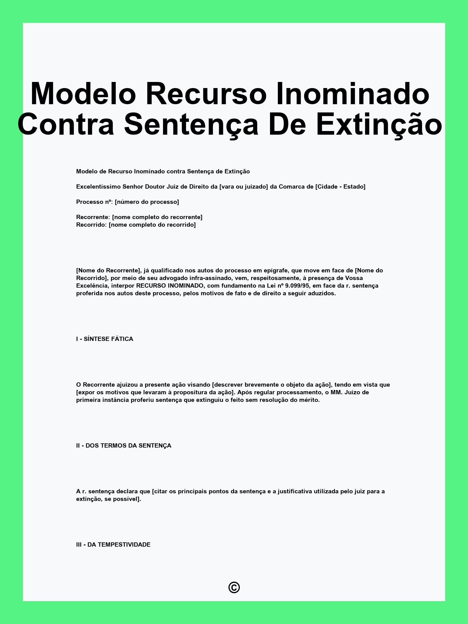 Modelo Recurso Inominado Contra Sentença De Extinção