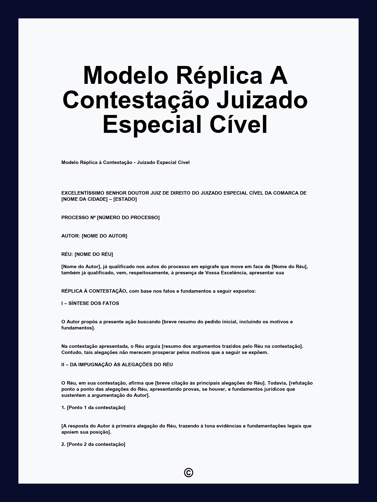 Modelo Réplica A Contestação Juizado Especial Cível
