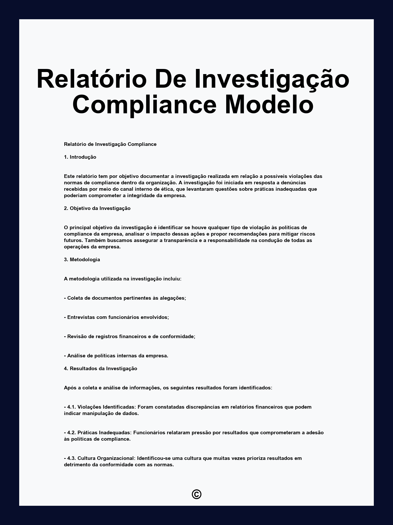 Relatório De Investigação Compliance Modelo