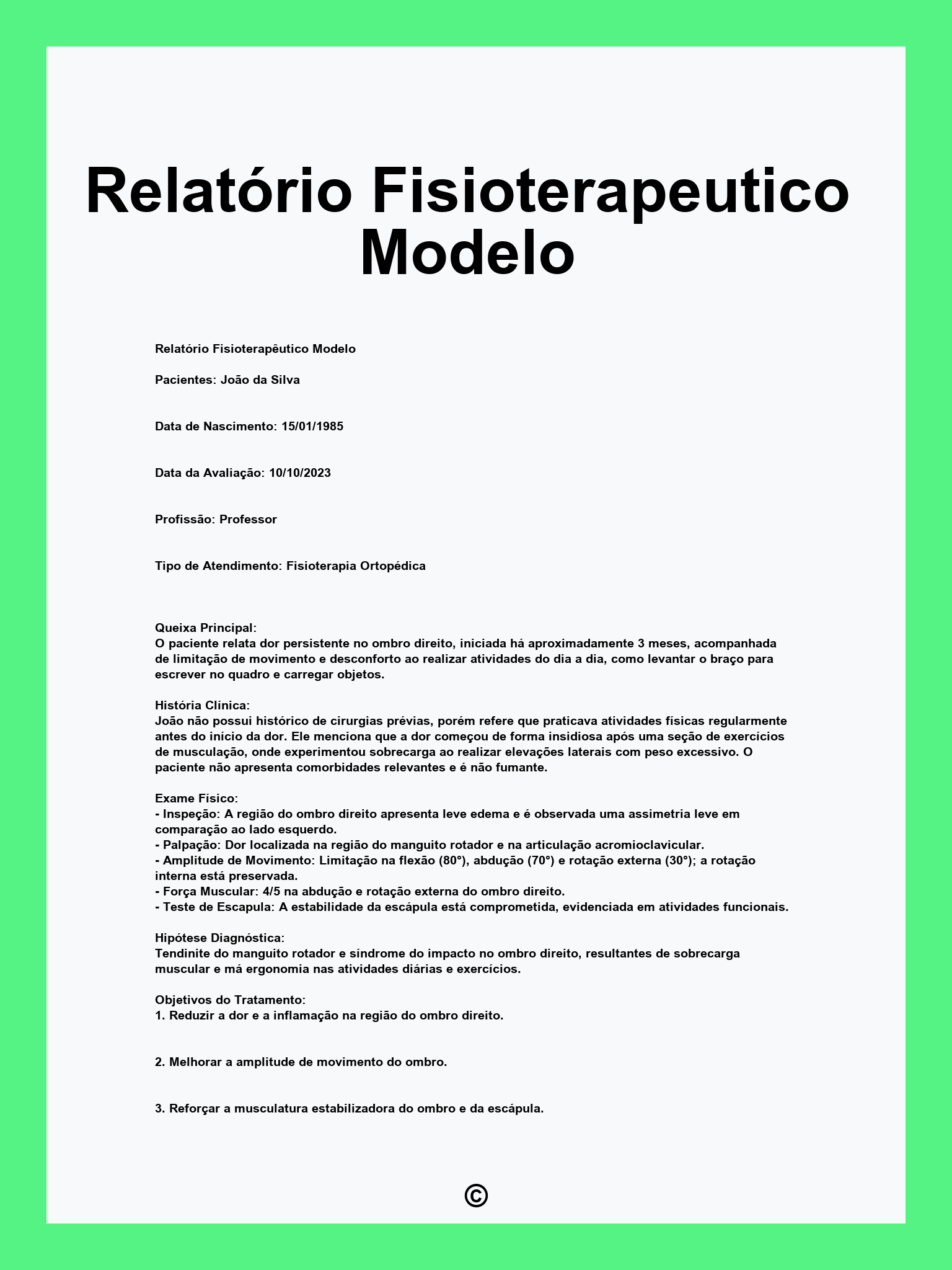 Relatório Fisioterapeutico Modelo